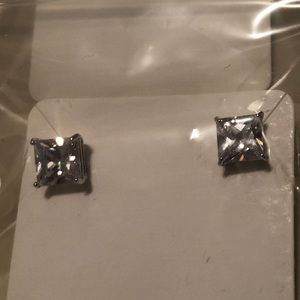2 pair 10mm Square CZ Solid 925 Studs